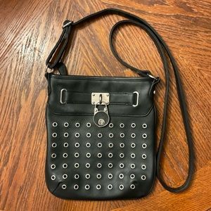 Sharp Black Silver Hardware Hoop & Lock Accented Shoulder/Crossbody Bag!